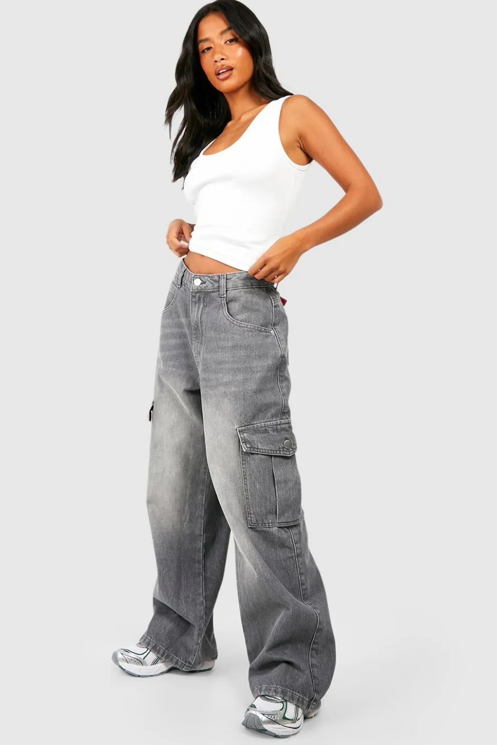 Petite Washed 28 Inch Wide Leg Cargo Jean | Nasty Gal