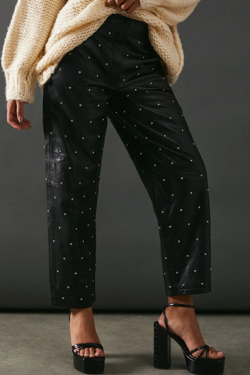 Real Leather All Over Stud Barrel Leg Trouser | Nasty Gal
