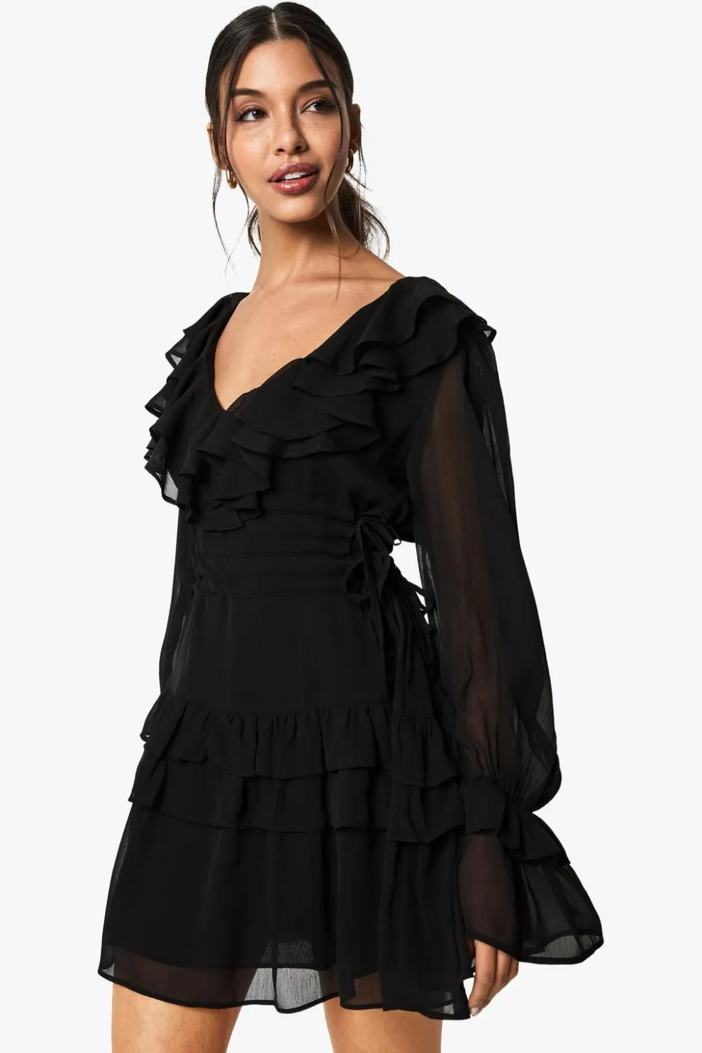 Gathered Waist Ruffle Detail Skater Dress | Nasty Gal