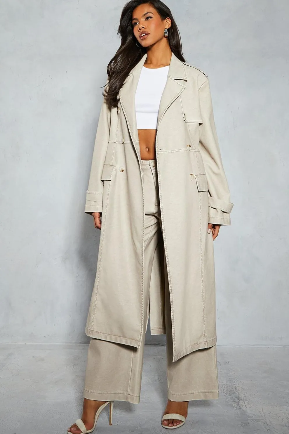 Leather Look Longline Belted Trench Coat | Nasty Gal