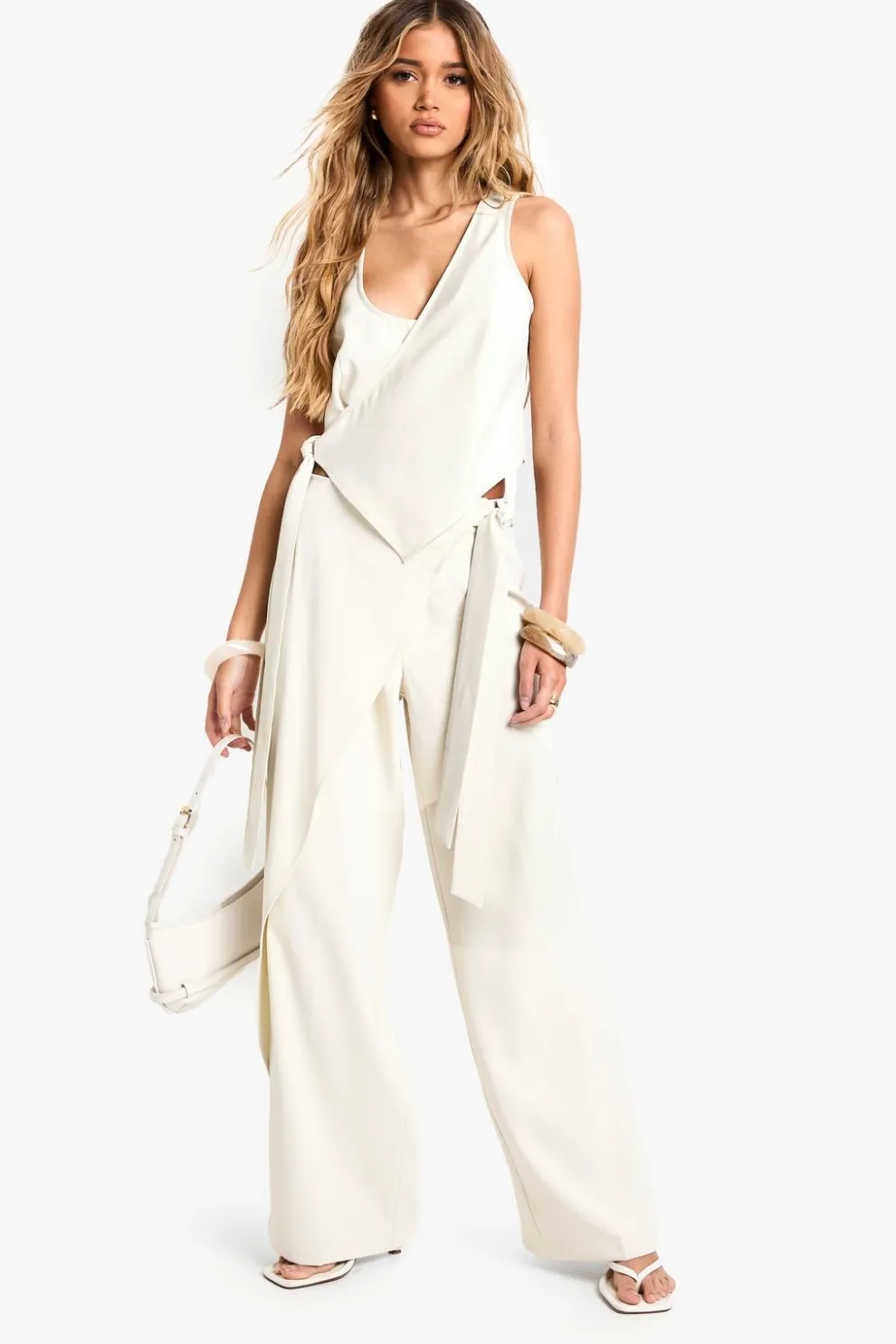 Tailored Wrap Tie Detail Wide Leg Trouser | Nasty Gal