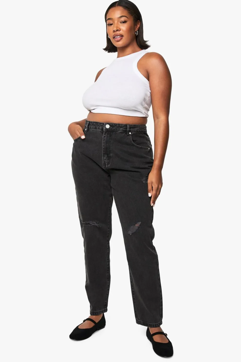 Plus Basics High Waisted Ripped Mom Jeans | Nasty Gal
