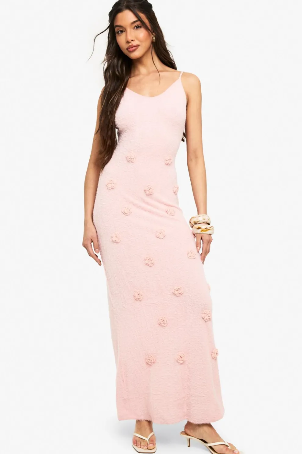 Knitted Flower Detail Crochet Maxi Dress | Nasty Gal