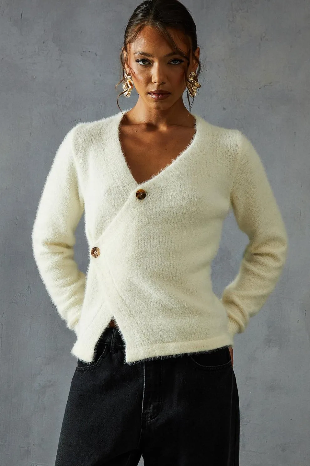 Eyelash Knit Asymmetric Cardigan | Nasty Gal