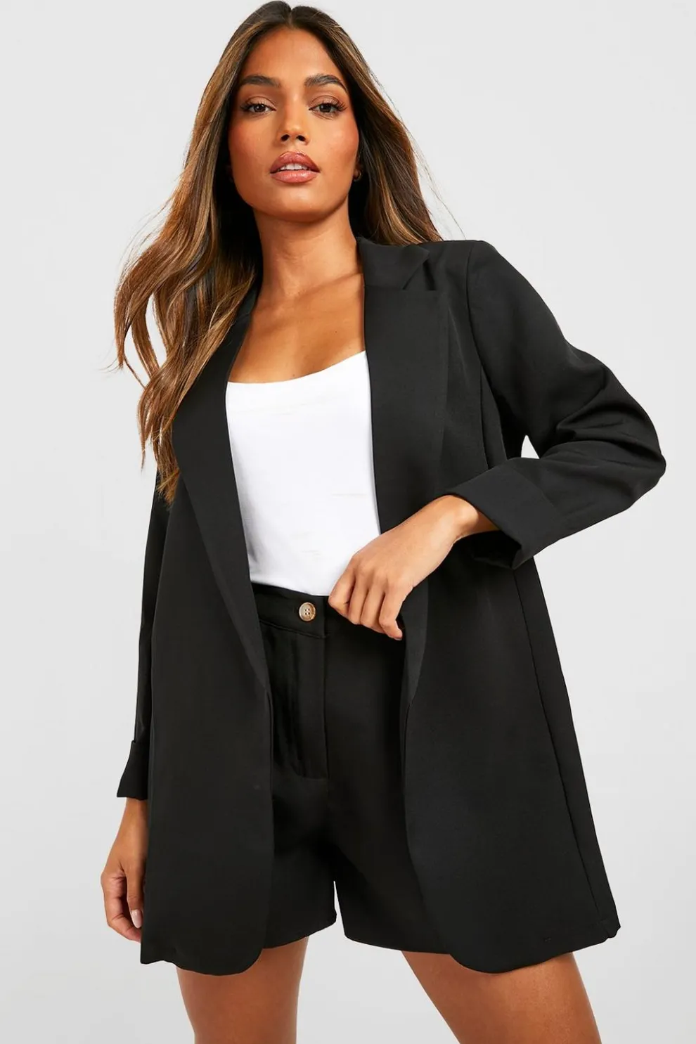 Boohoo Basics Woven Turn Cuff Relaxed Fit Blazer | Nasty Gal