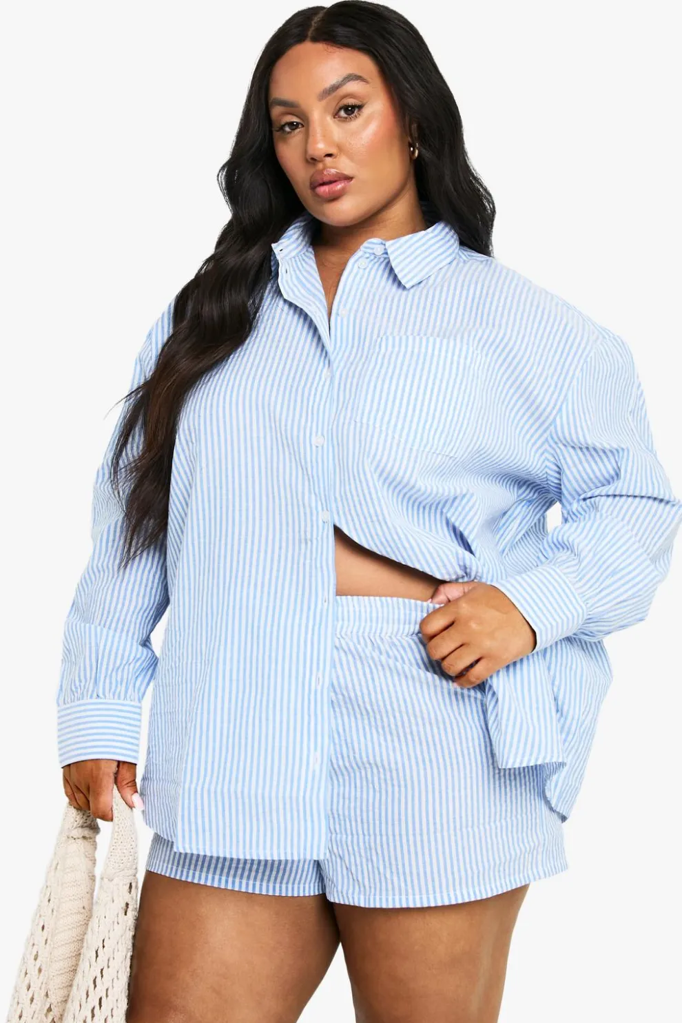 Plus Stripe Long Sleeve Shirt And Shorts Co Ord | Nasty Gal