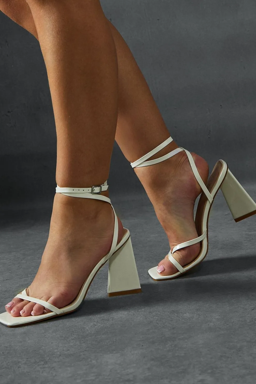 Leather Look Barely There Block Heels | Nasty Gal