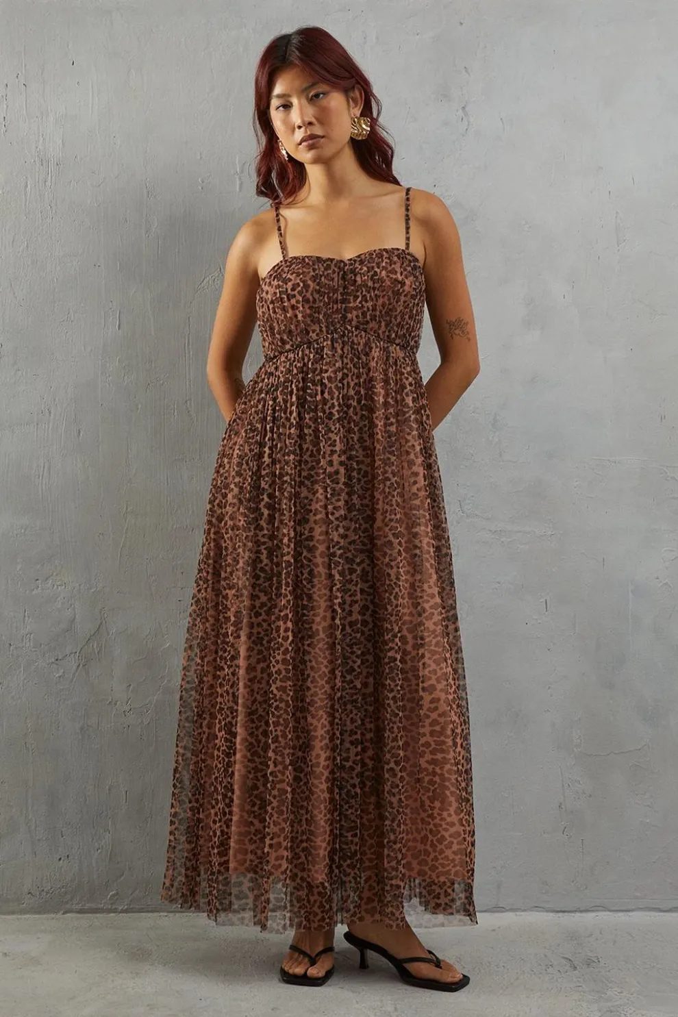 Tulle Animal Print Strappy Bandeau Maxi Dress | Nasty Gal