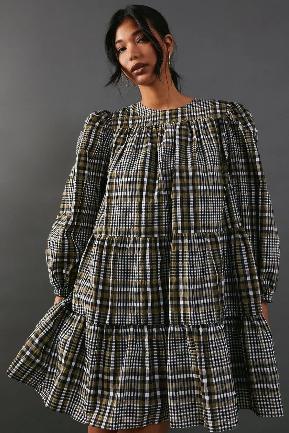 Check Smock Tiered Mini Dress | Nasty Gal