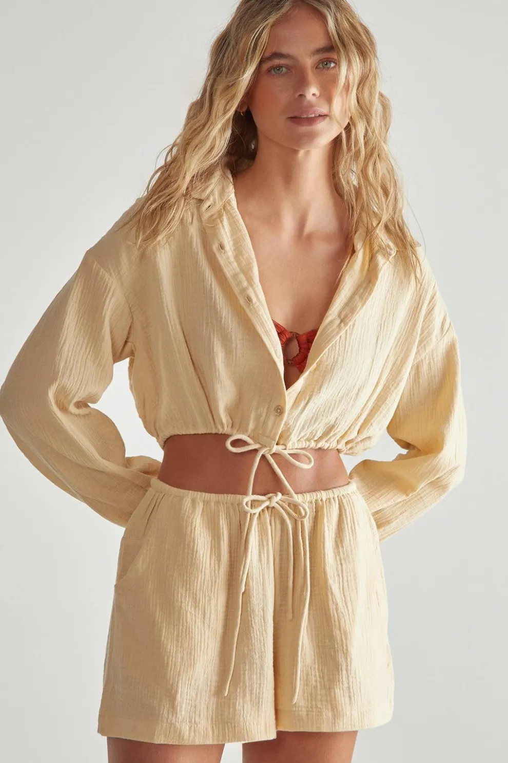 Double Gauze Tie Front Shirt and Short Set | Nasty Gal