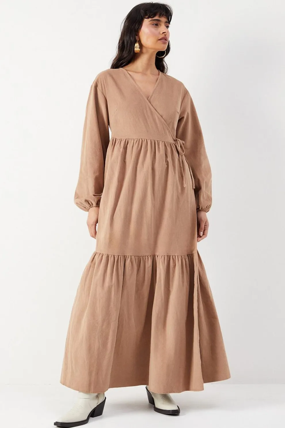 Baby Cord Wrap Midi Smock Dress | Nasty Gal