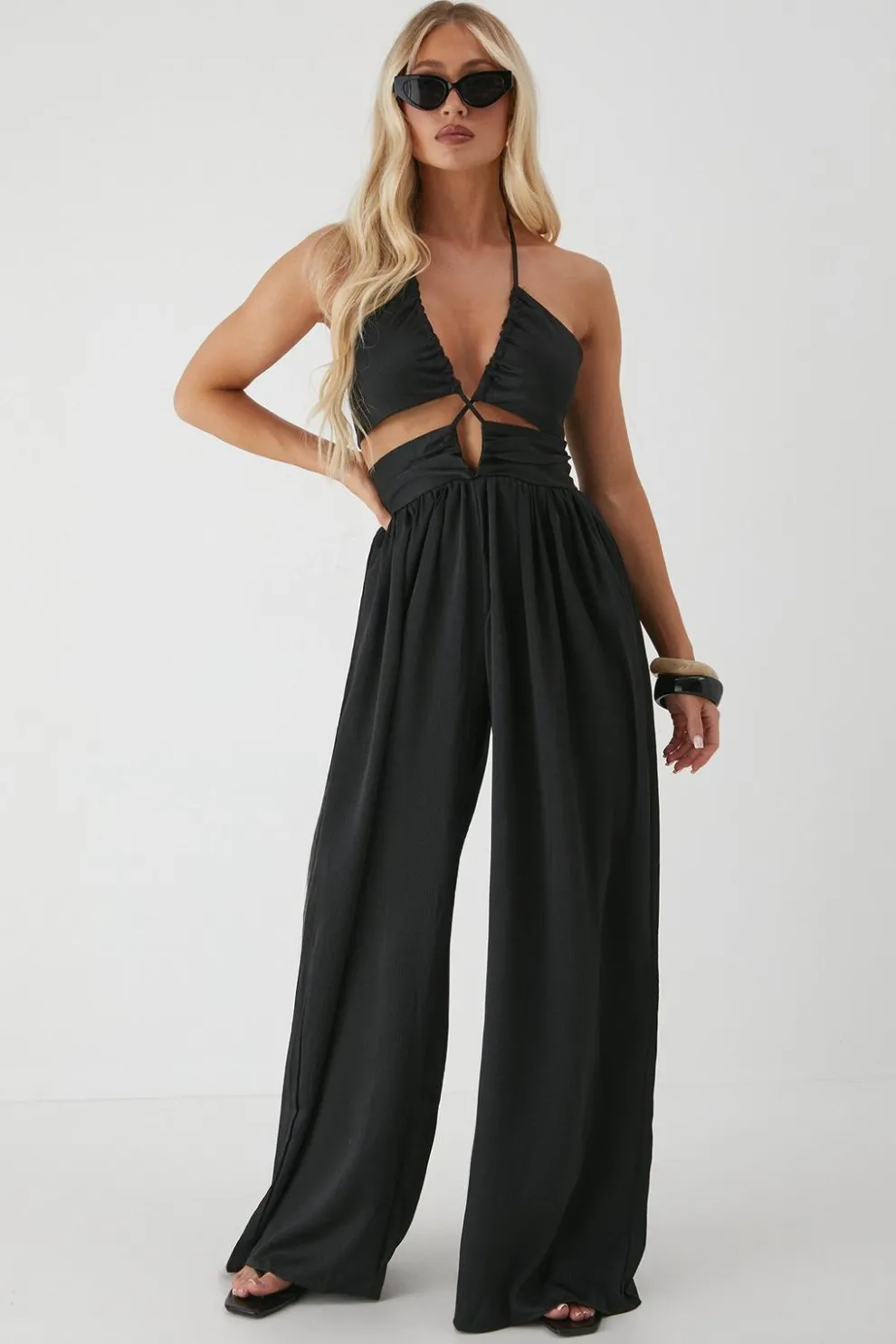 Textured Satin Strappy Cut Out Jumpsuit | Nasty Gal