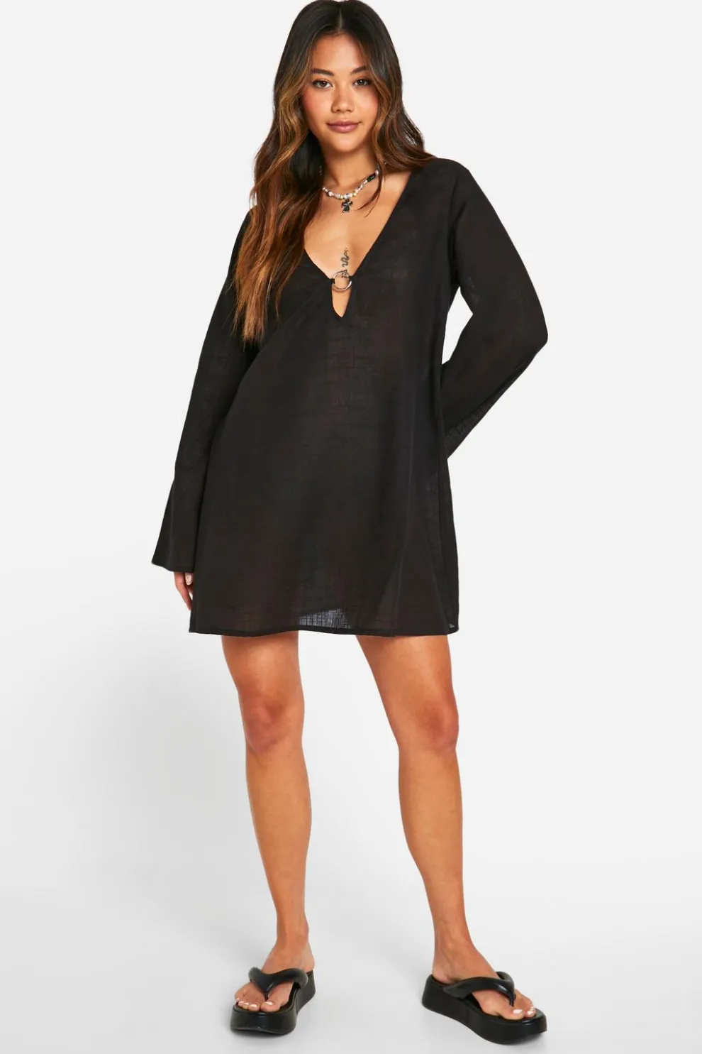 Ring Detail Flare Sleeve Mini Dress | Nasty Gal