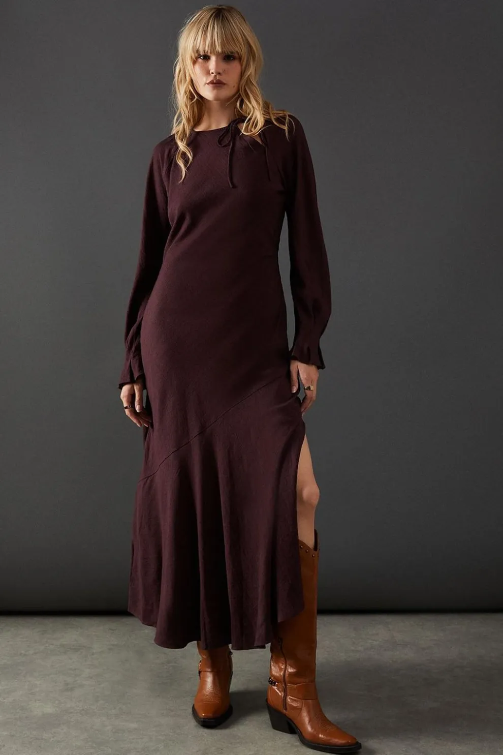 Viscose Twill Tie Shoulder Circle Tier Hem Midi Dress | Nasty Gal