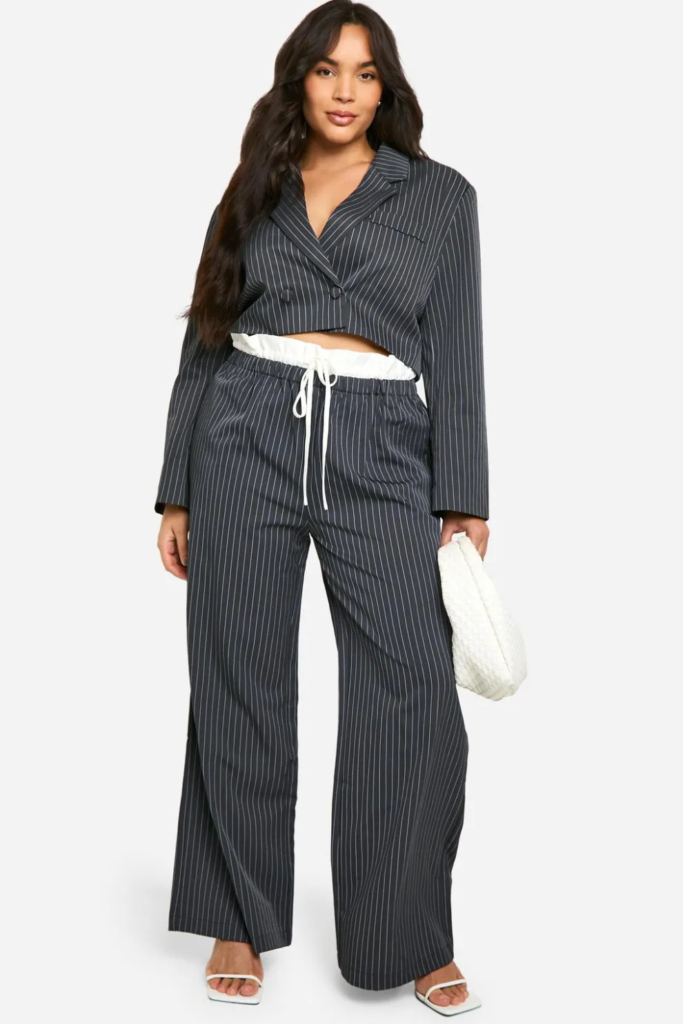 Plus Pinstripe Boxer Waistband Drawstring Wide Leg Trousers | Nasty Gal