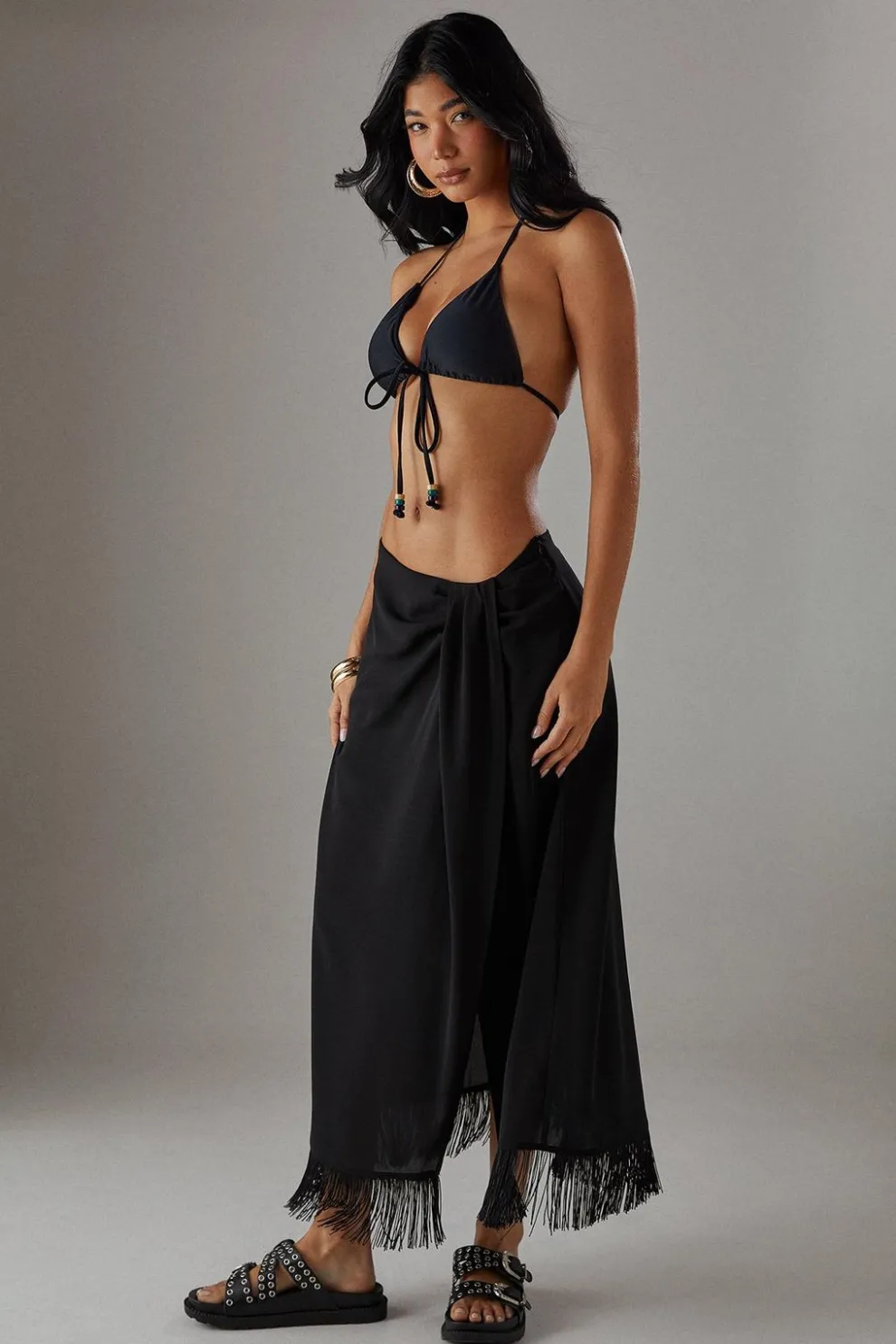 Knot Front Tassel Hem Midi Skirt | Nasty Gal