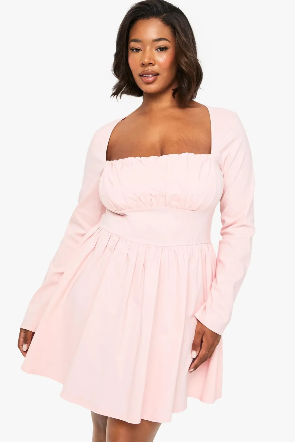 Plus Bengaline Corset Long Sleeve Skater Dress | Nasty Gal