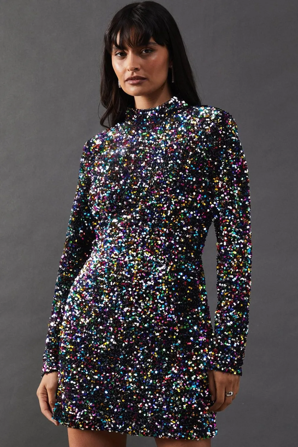 High Neck Velvet Sequin Cutout Back Mini Dress | Nasty Gal