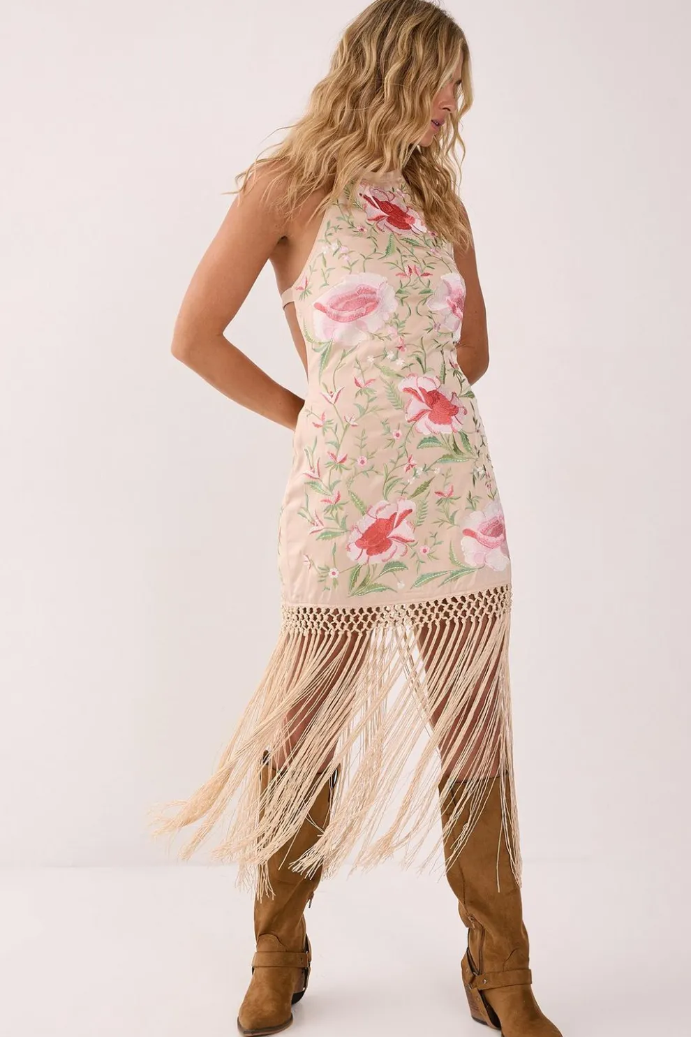 Limited Hand Embroidered Beaded Halter Fringe Mini Dress | Nasty Gal