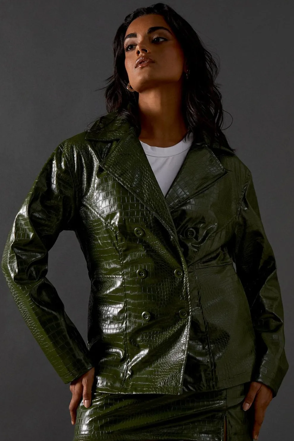 Croc Waist Detail Faux Leather Jacket | Nasty Gal