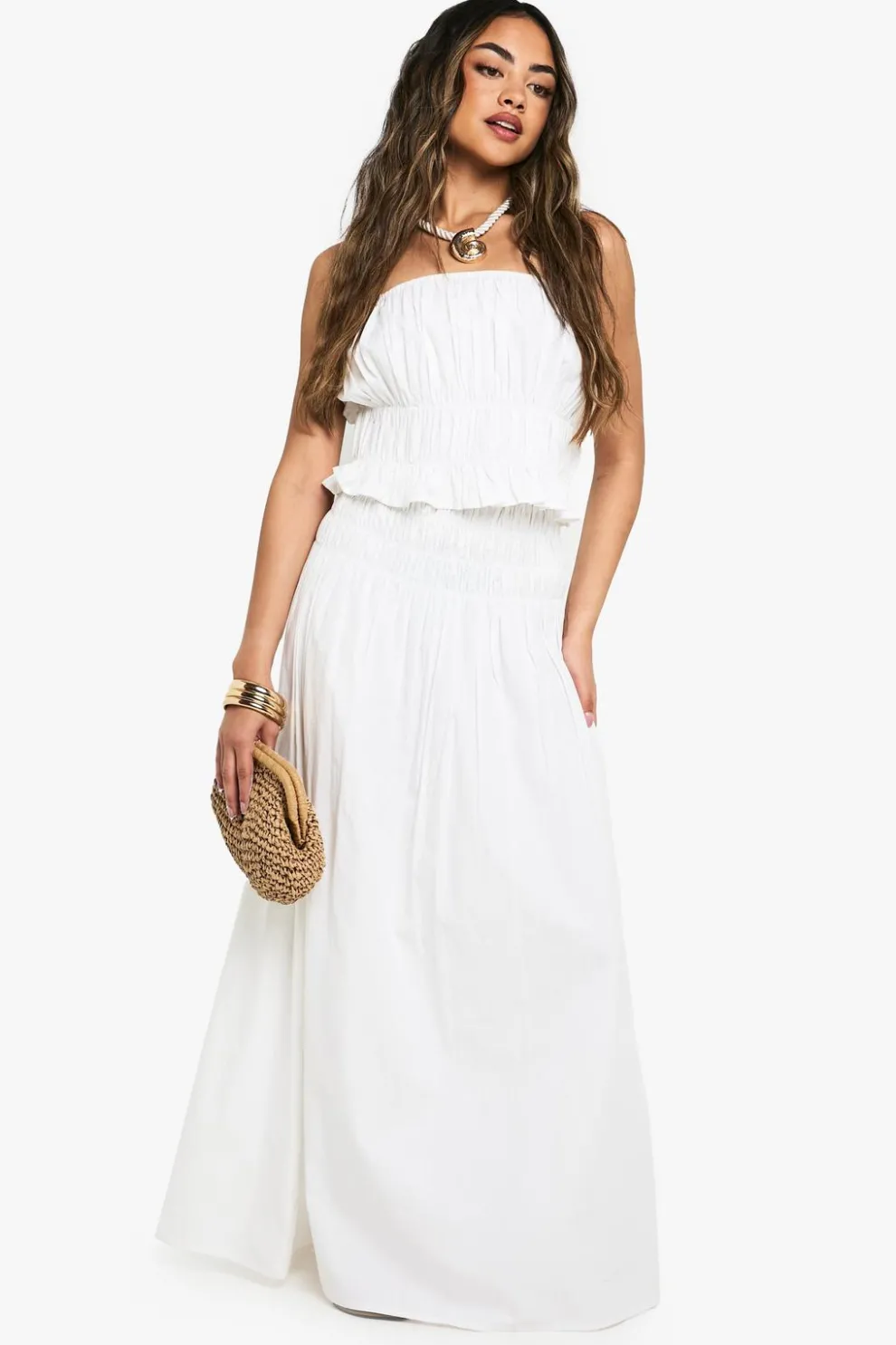 Shirred Waist Cotton Poplin Maxi Skirt | Nasty Gal