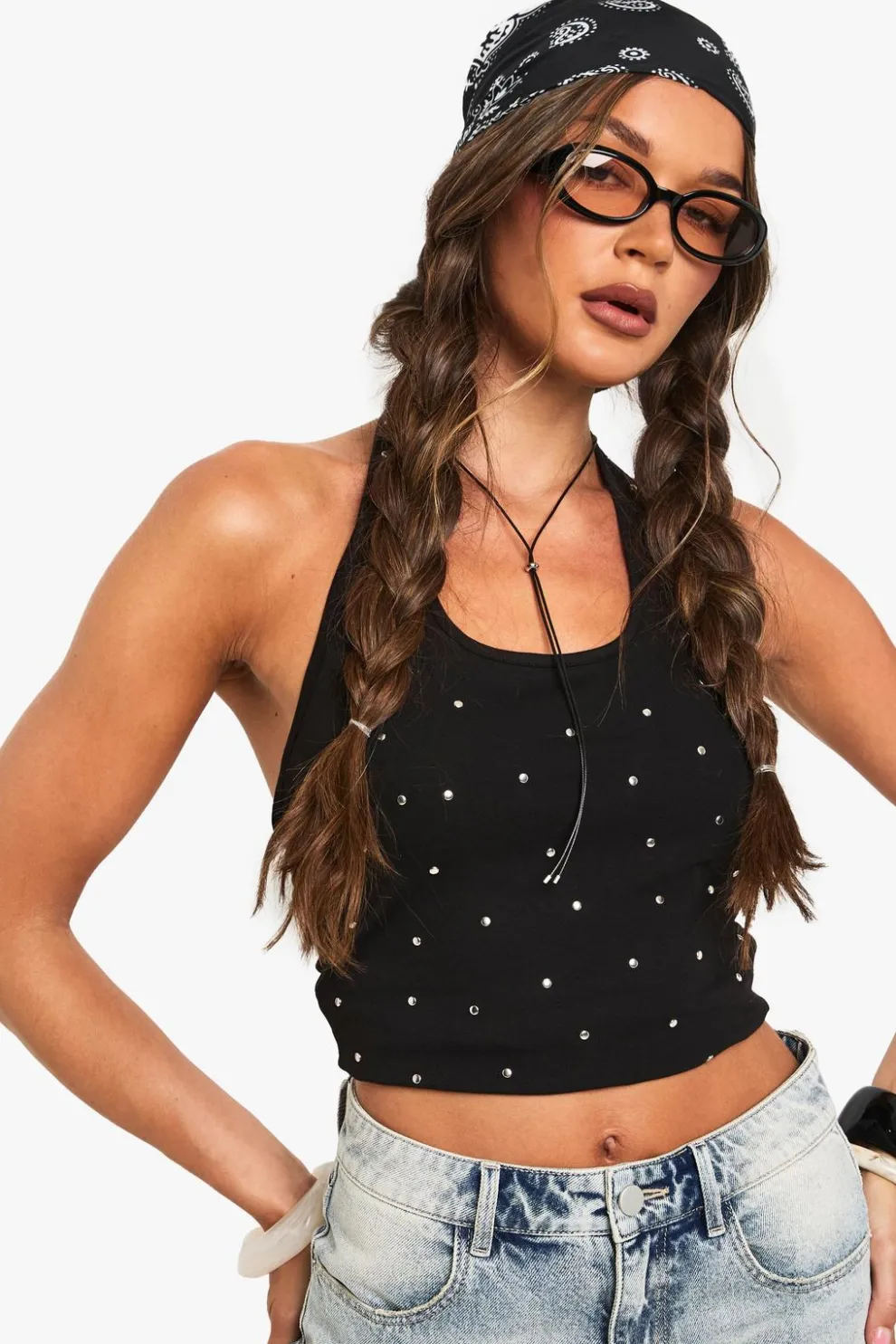 Stud Detail Halterneck Top | Nasty Gal