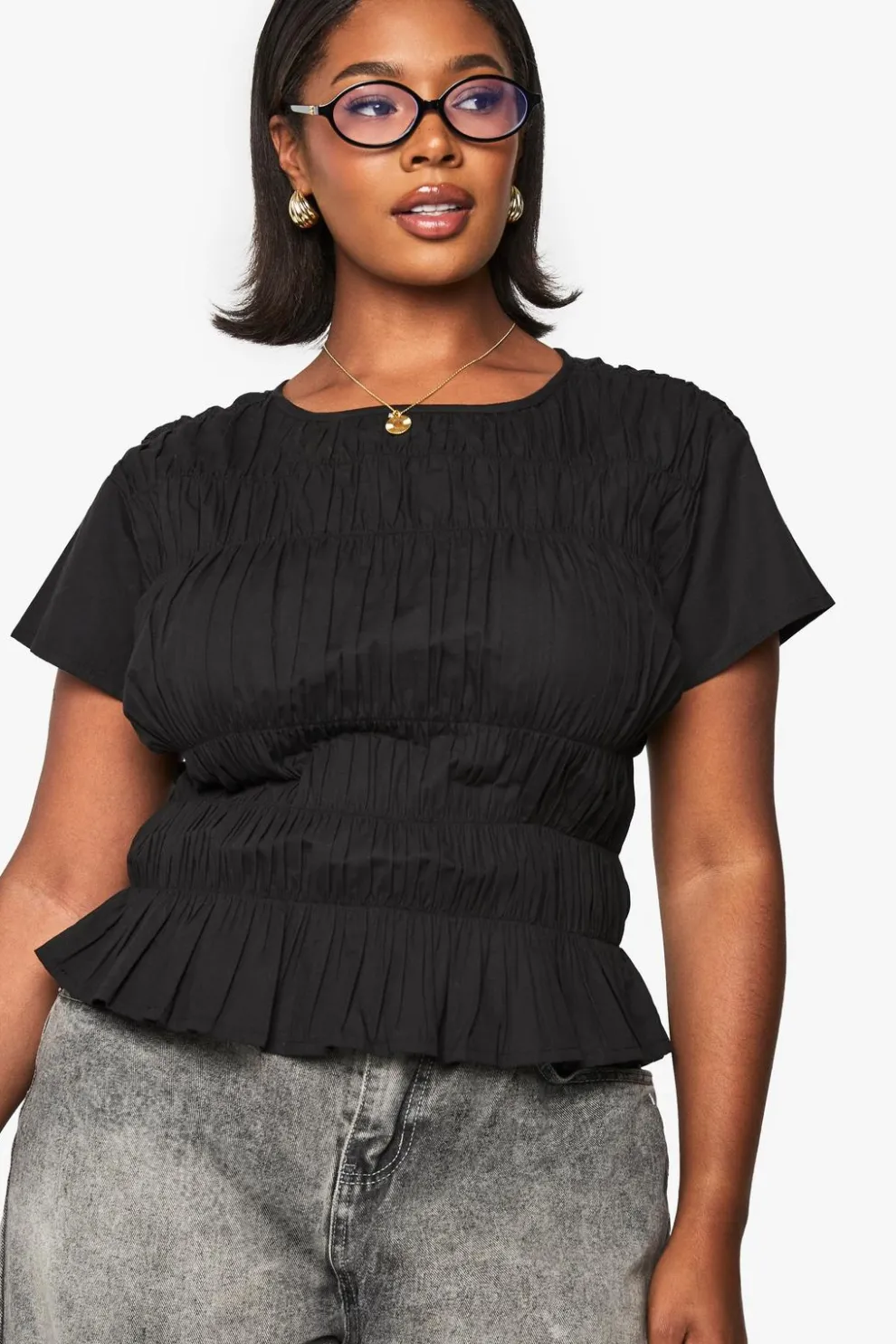 PLUS COTTON SHIRRED PUFF SLEEVE BLOUSE | Nasty Gal