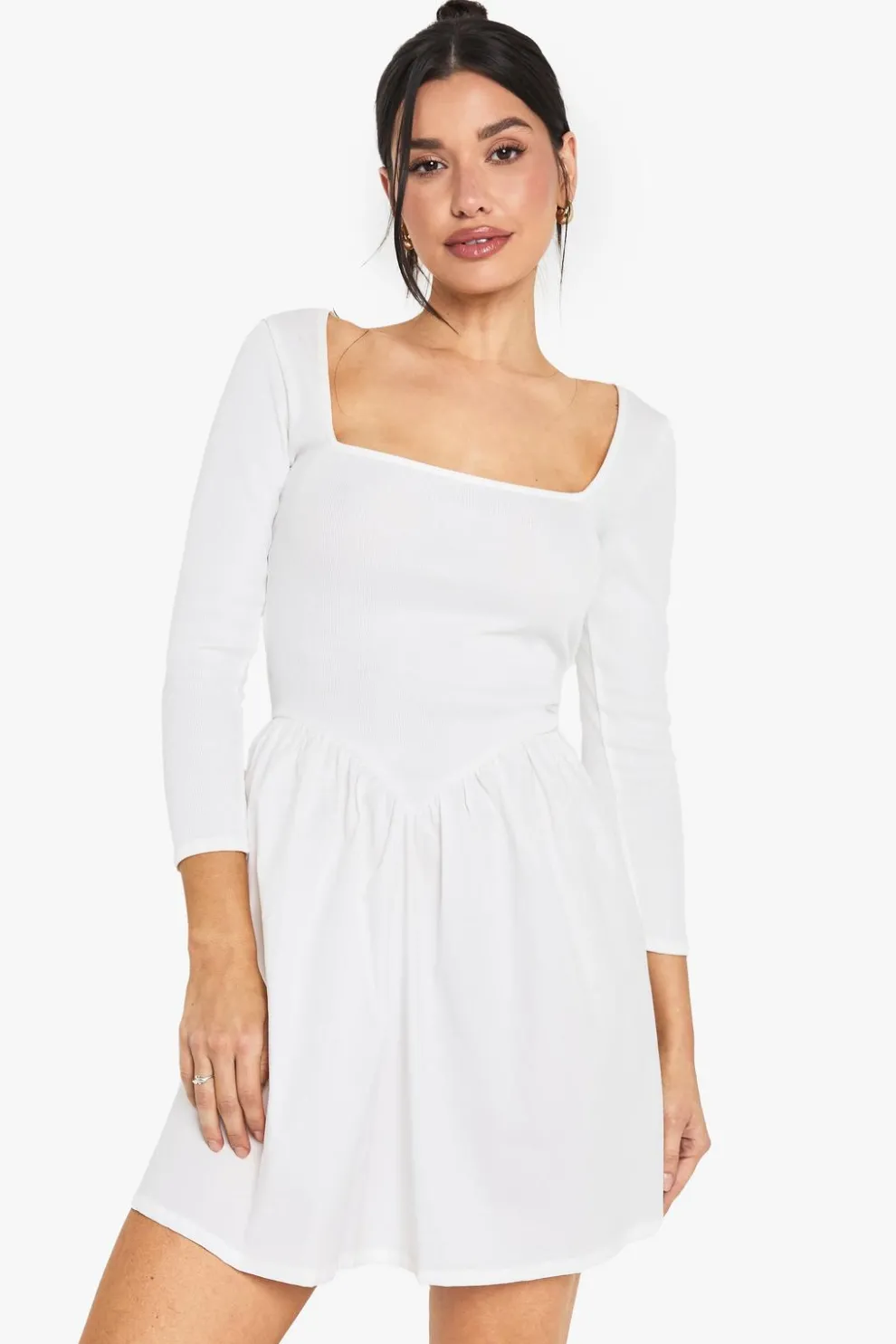 Tall Jersey Rib Cotton Mix Long Sleeve Mini Dress | Nasty Gal