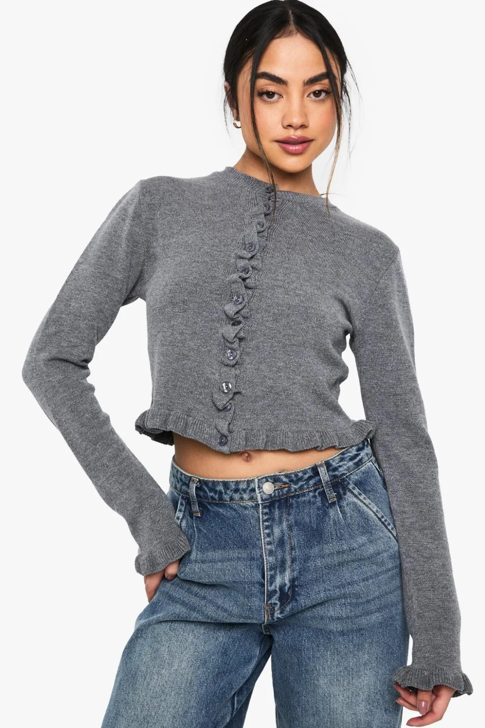 Ruffle Front Lightweight Knitted Cardigan | Nasty Gal