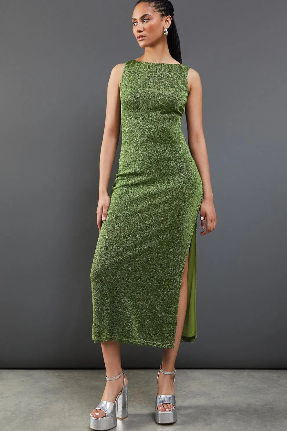 Sparkle Mesh Slash Neck Sleeveless Midi Dress | Nasty Gal