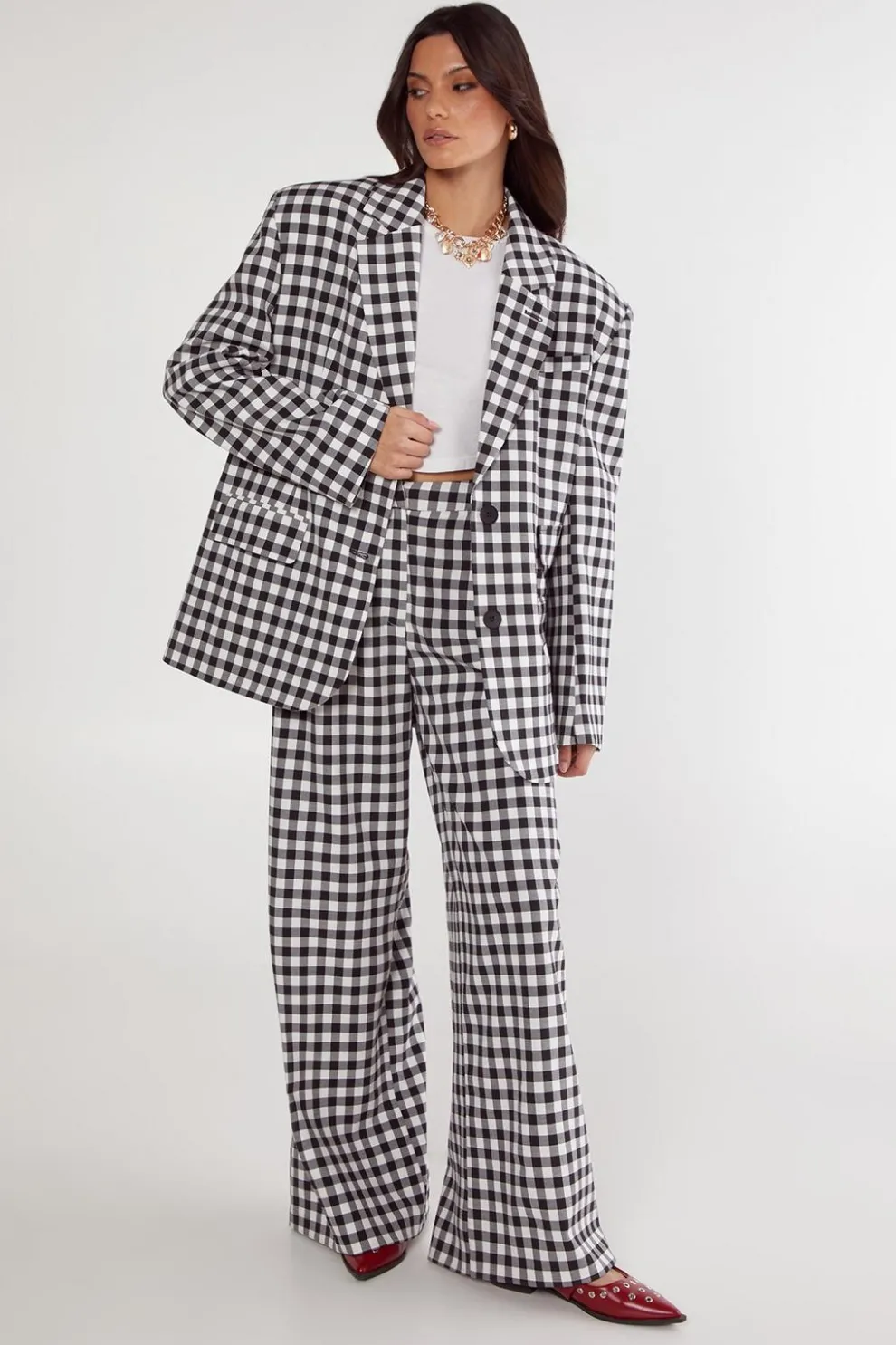 Gingham Tailored Wide Leg Pant | Nasty Gal