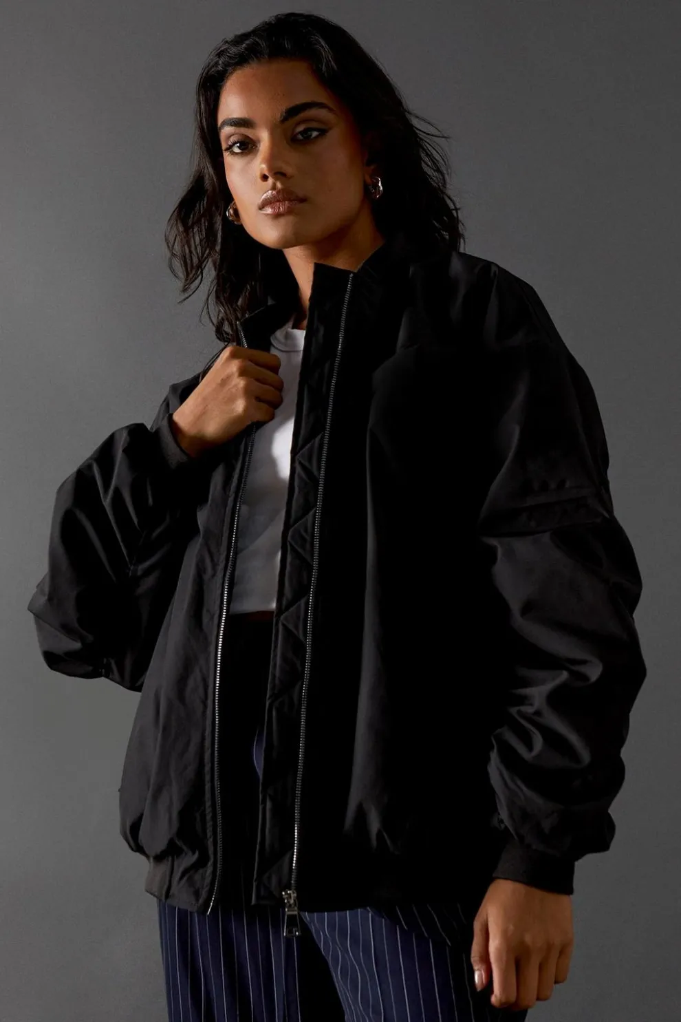 Ruched Detail Zip Through Bomber | Nasty Gal