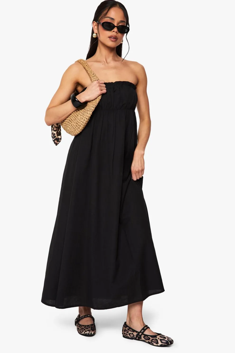 Linen Shirred Bandeau Midaxi Dress | Nasty Gal