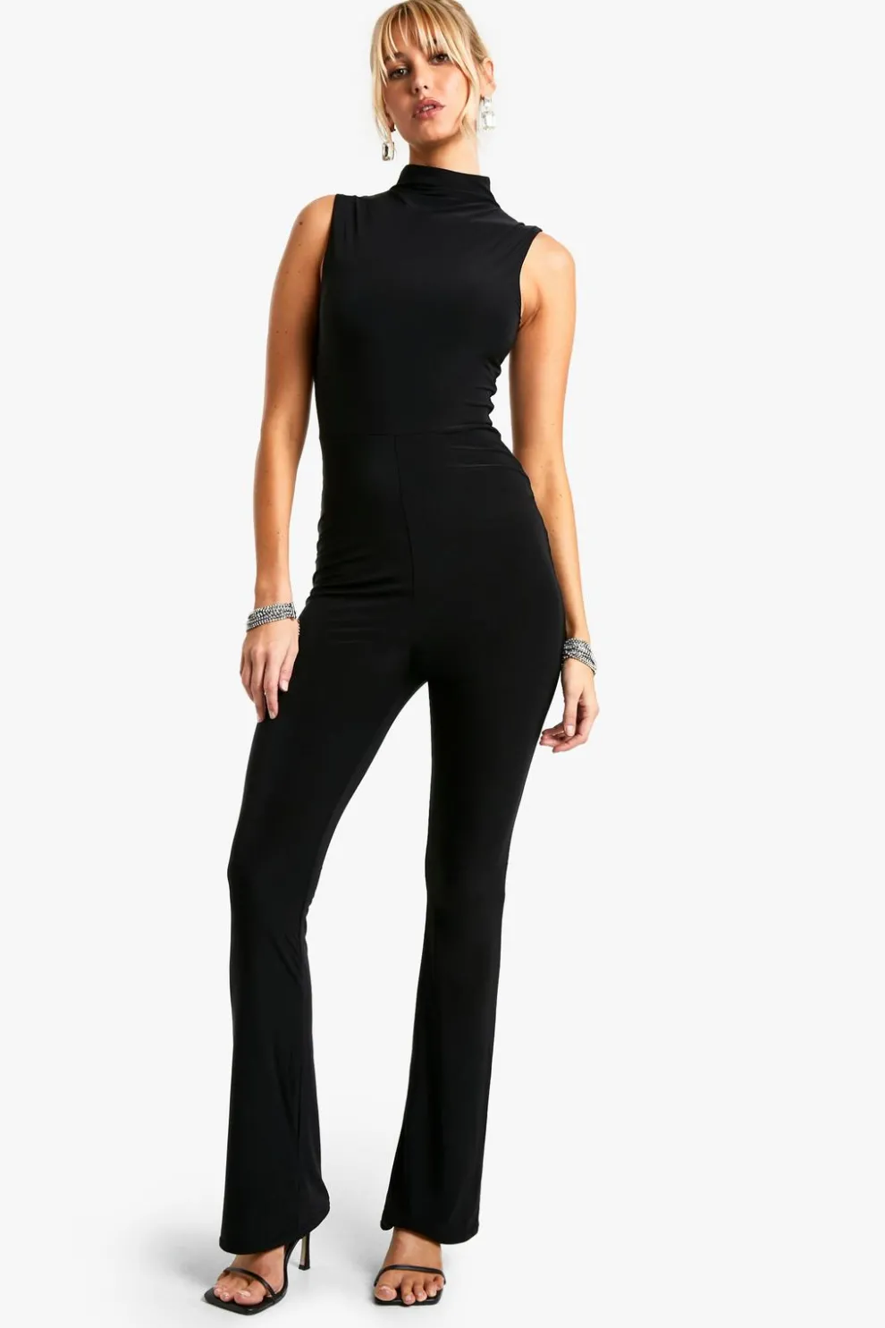 High Neck Flare Leg Double Slinky Jumpsuit | Nasty Gal