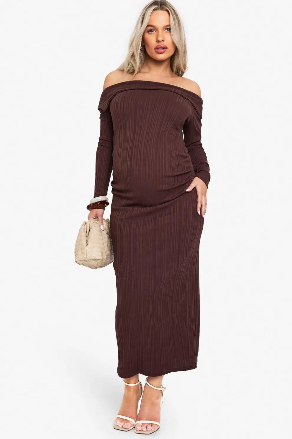 Maternity Rib Bardot Ruched Midaxi | Nasty Gal