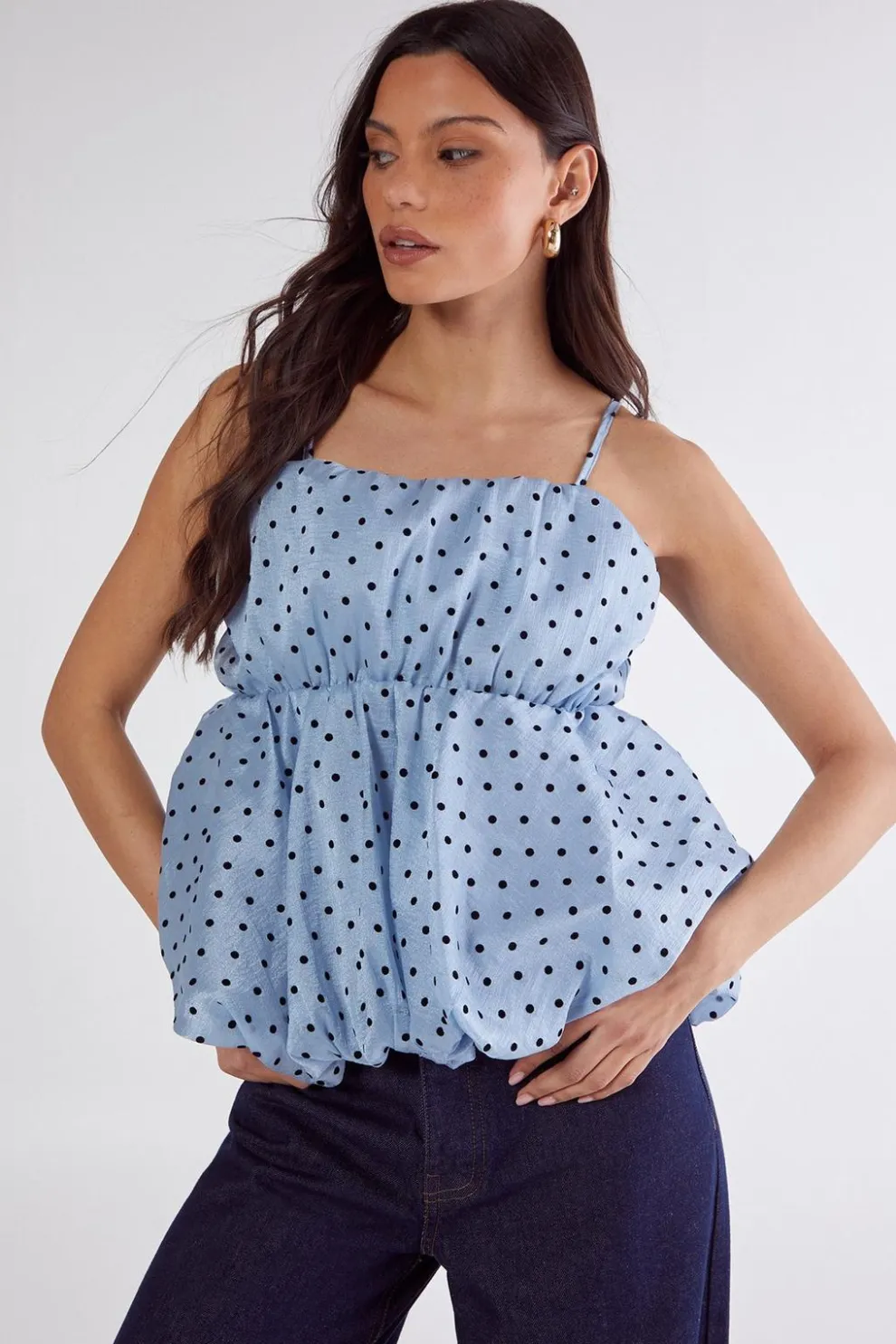Flocked Polka Dot Bubble Hem Longline Cami Top | Nasty Gal