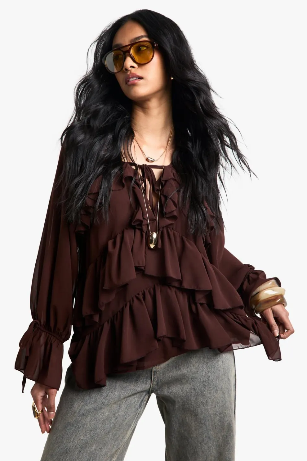 Ruffle Tie Front Blouse | Nasty Gal