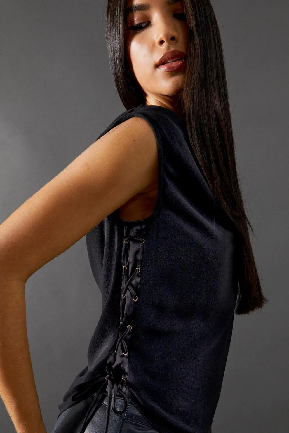 Chiffon Lace Up Detail Slash Neck Top | Nasty Gal