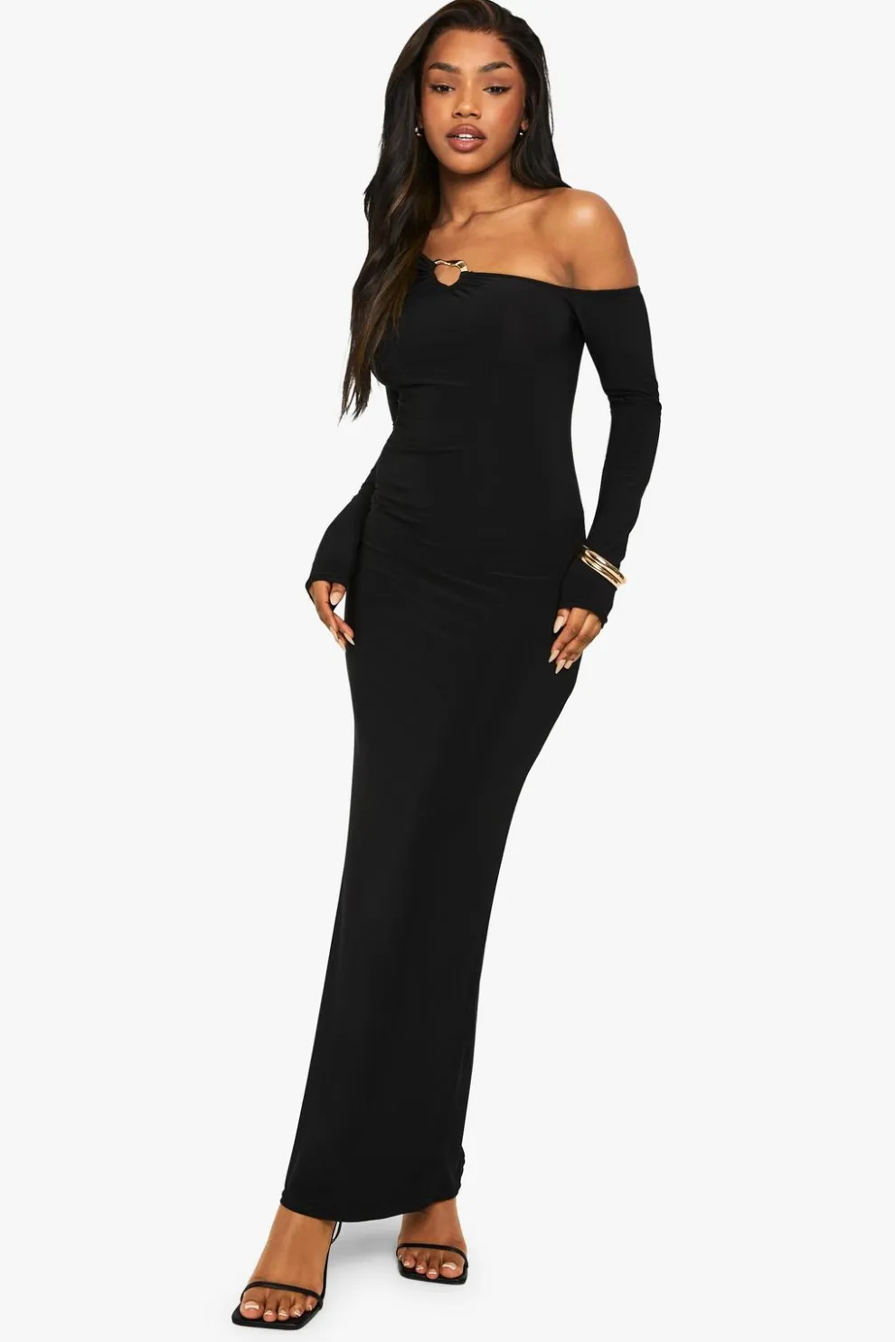 Slinky Asymmetric Gold Trim Detail Maxi Dress | Nasty Gal