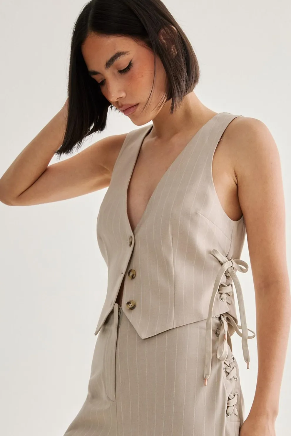 Pinstripe Tie Side Tailored Vest | Nasty Gal