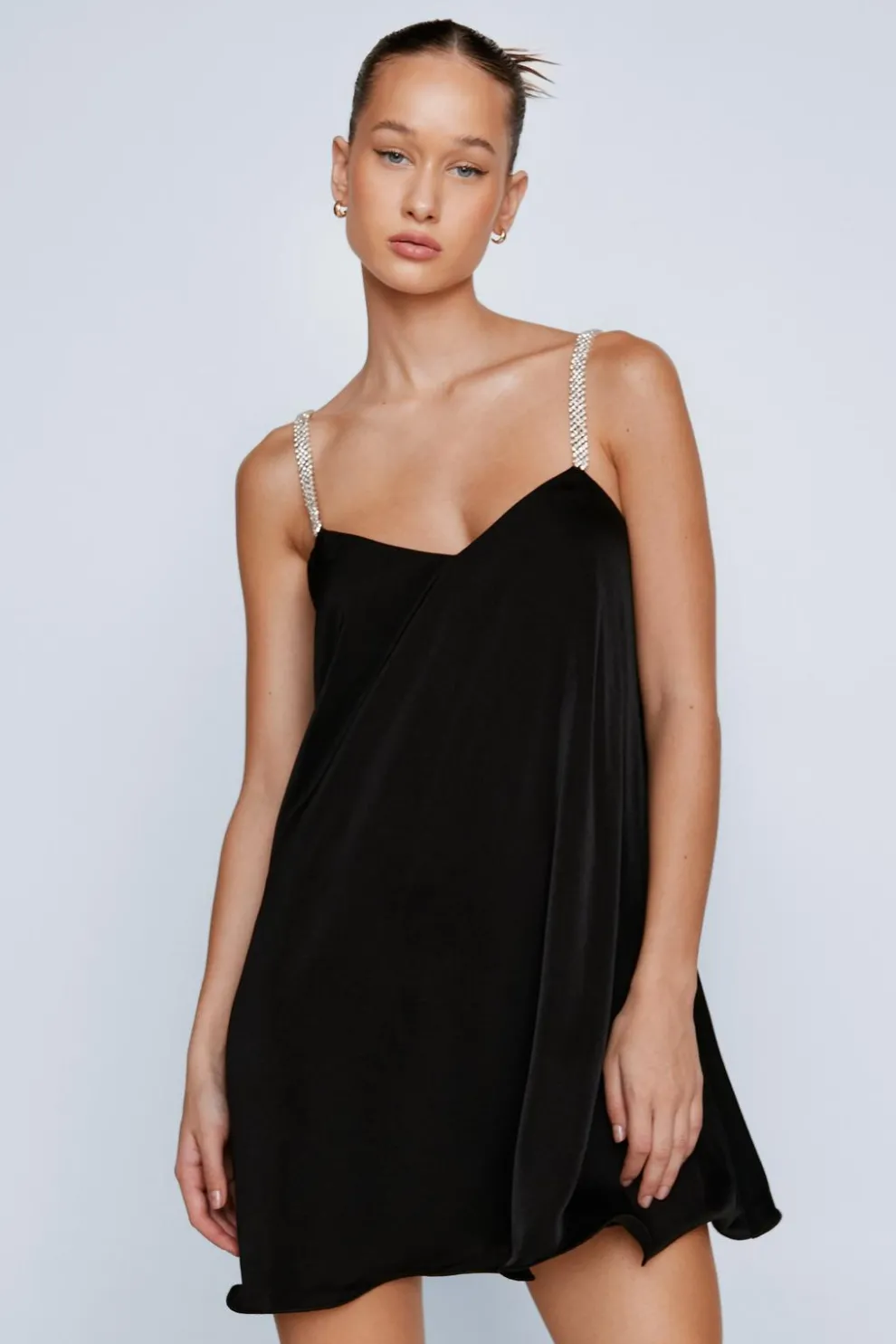 Diamante Strap Satin Swing Mini Dress | Nasty Gal