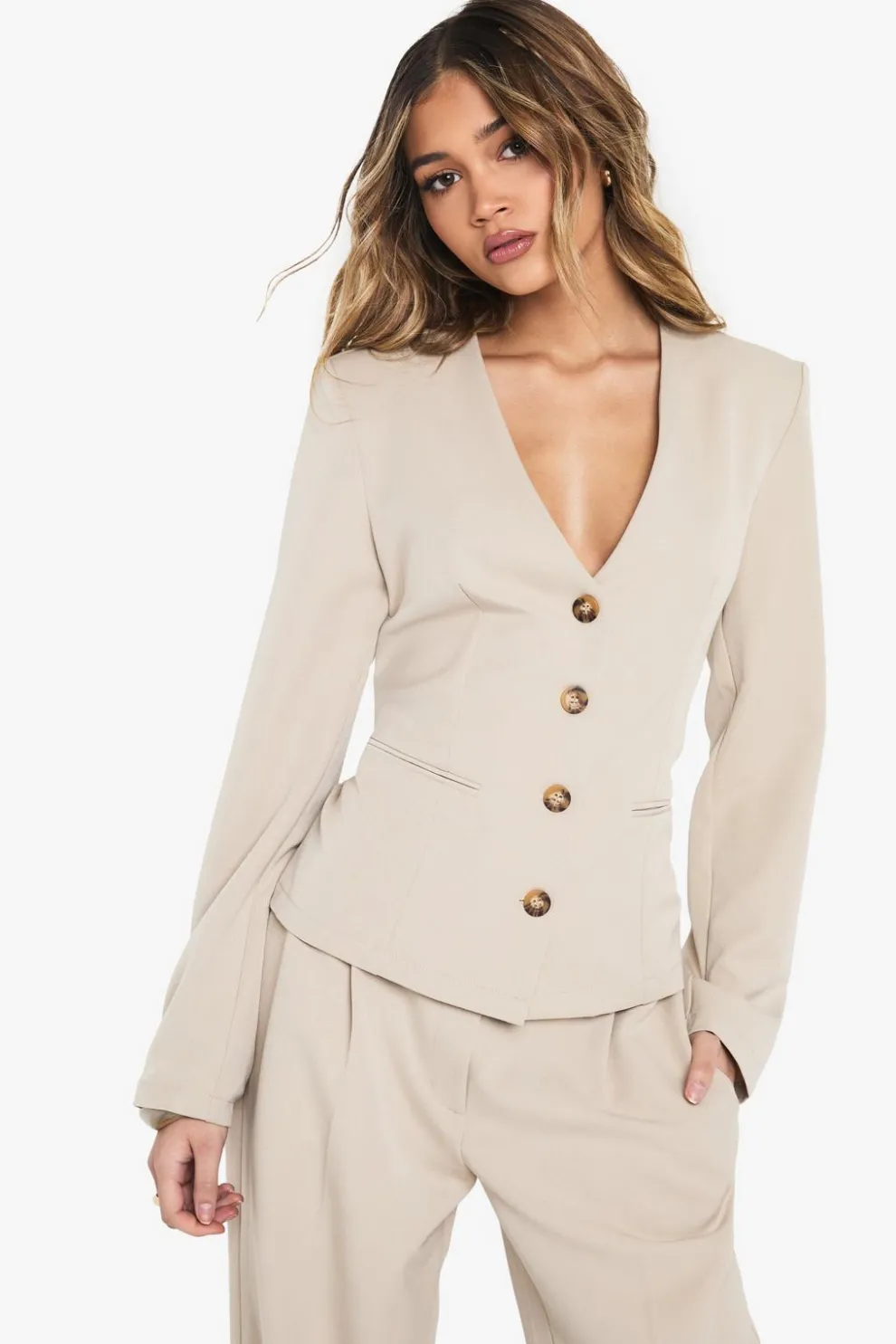 V Neck Tailored Button Up Blazer | Nasty Gal