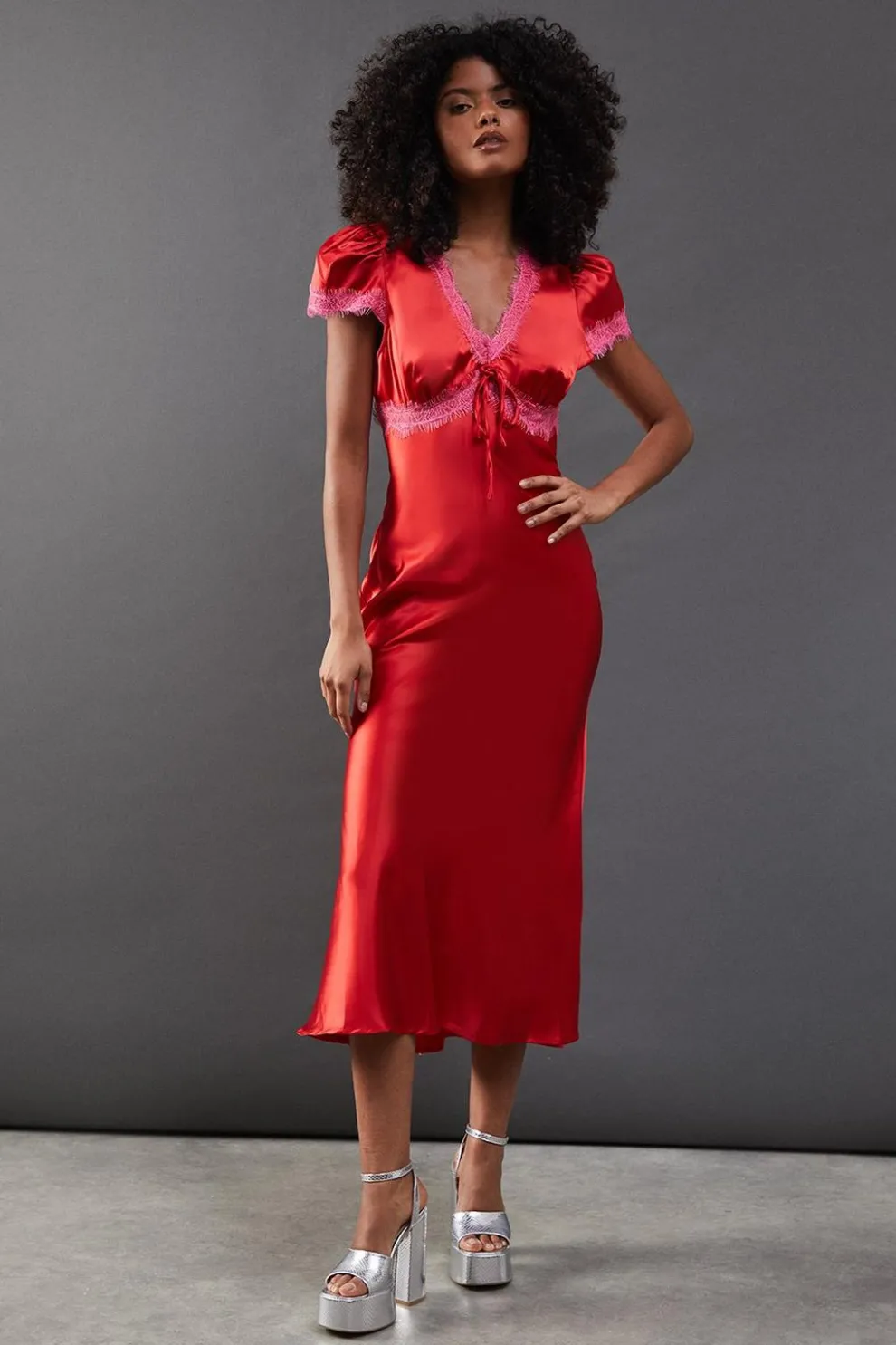 Satin Lace Trim Midaxi Tea Dress | Nasty Gal