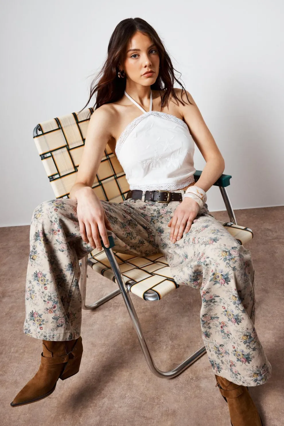 Cotton Embroidered Lace Trim Halter Neck Tie Back Crop Top | Nasty Gal