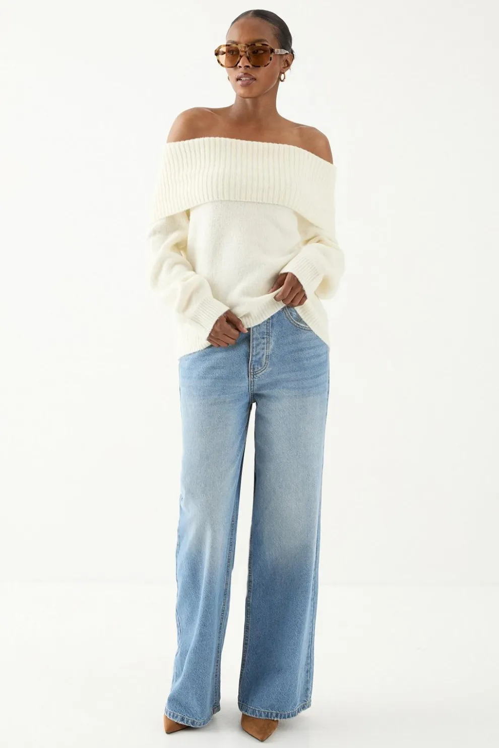 Premium Knit Bardot Foldover Jumper | Nasty Gal