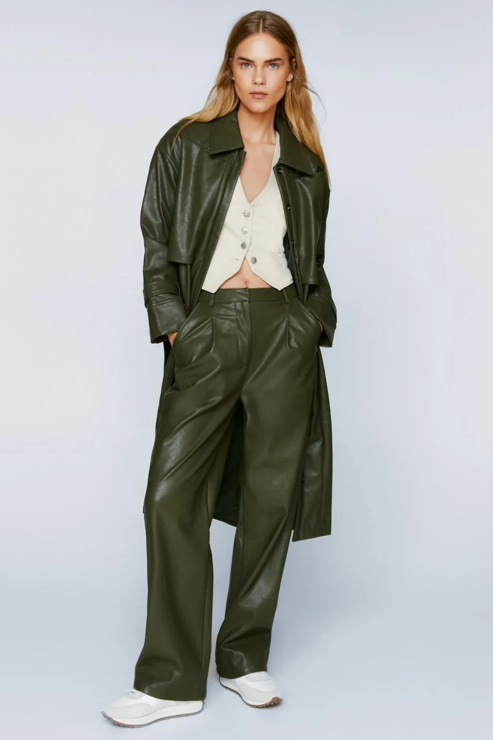 Premium Faux Leather Pleated Straight Leg Pants | Nasty Gal
