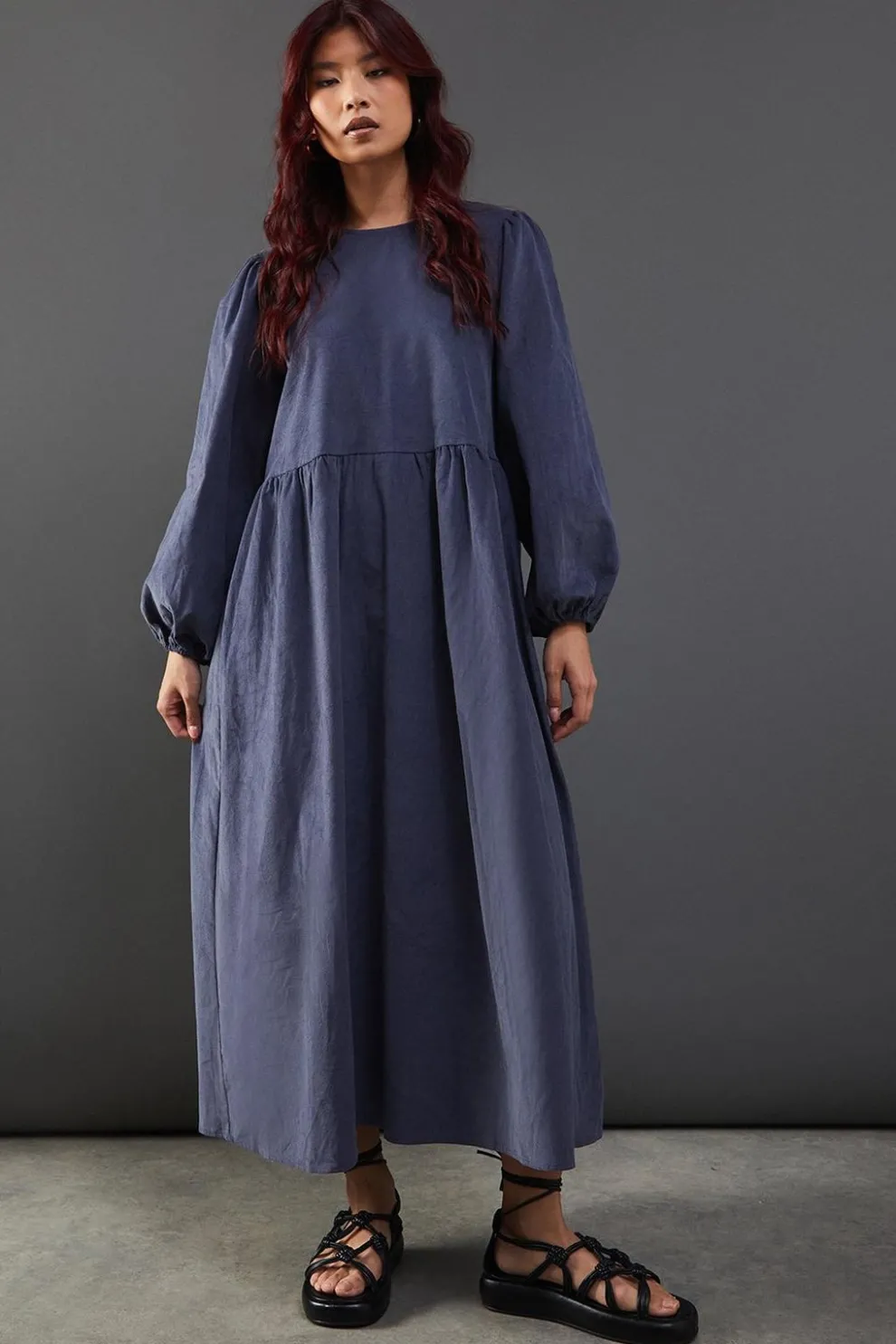 Cord Tie Back Smock Midi Dress | Nasty Gal