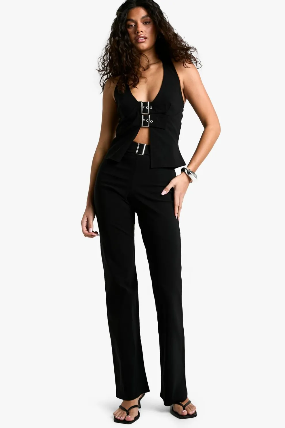 Bengaline Straight Leg Trouser With Buckle Detail | Nasty Gal