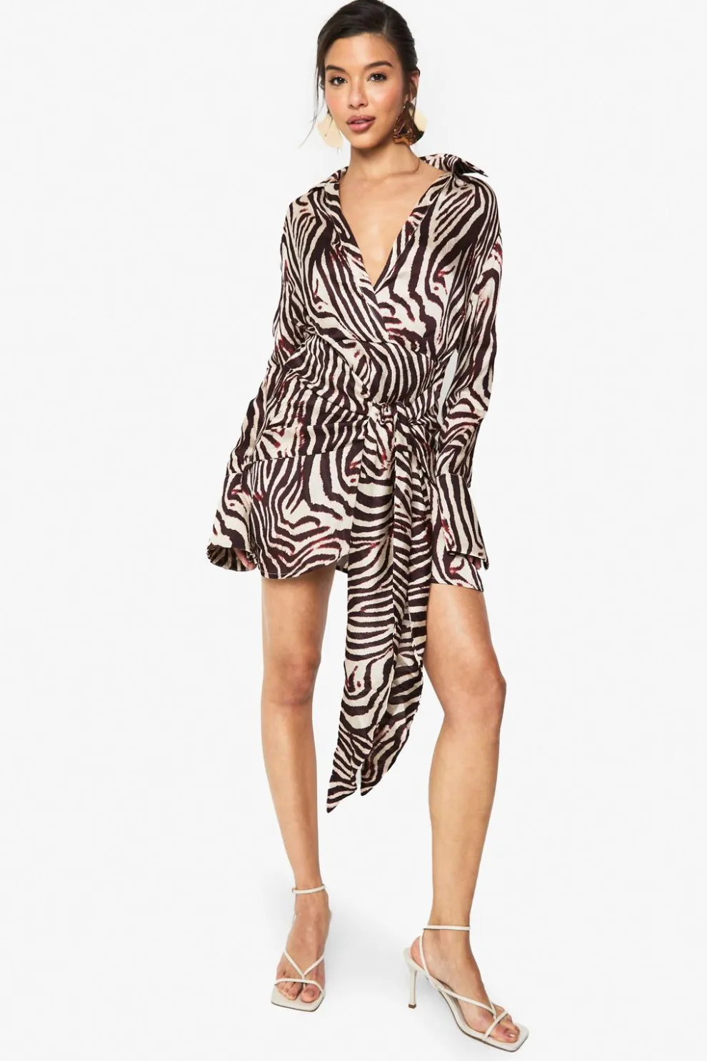 Zebra Satin Wrap Skirt Shirt Dress | Nasty Gal