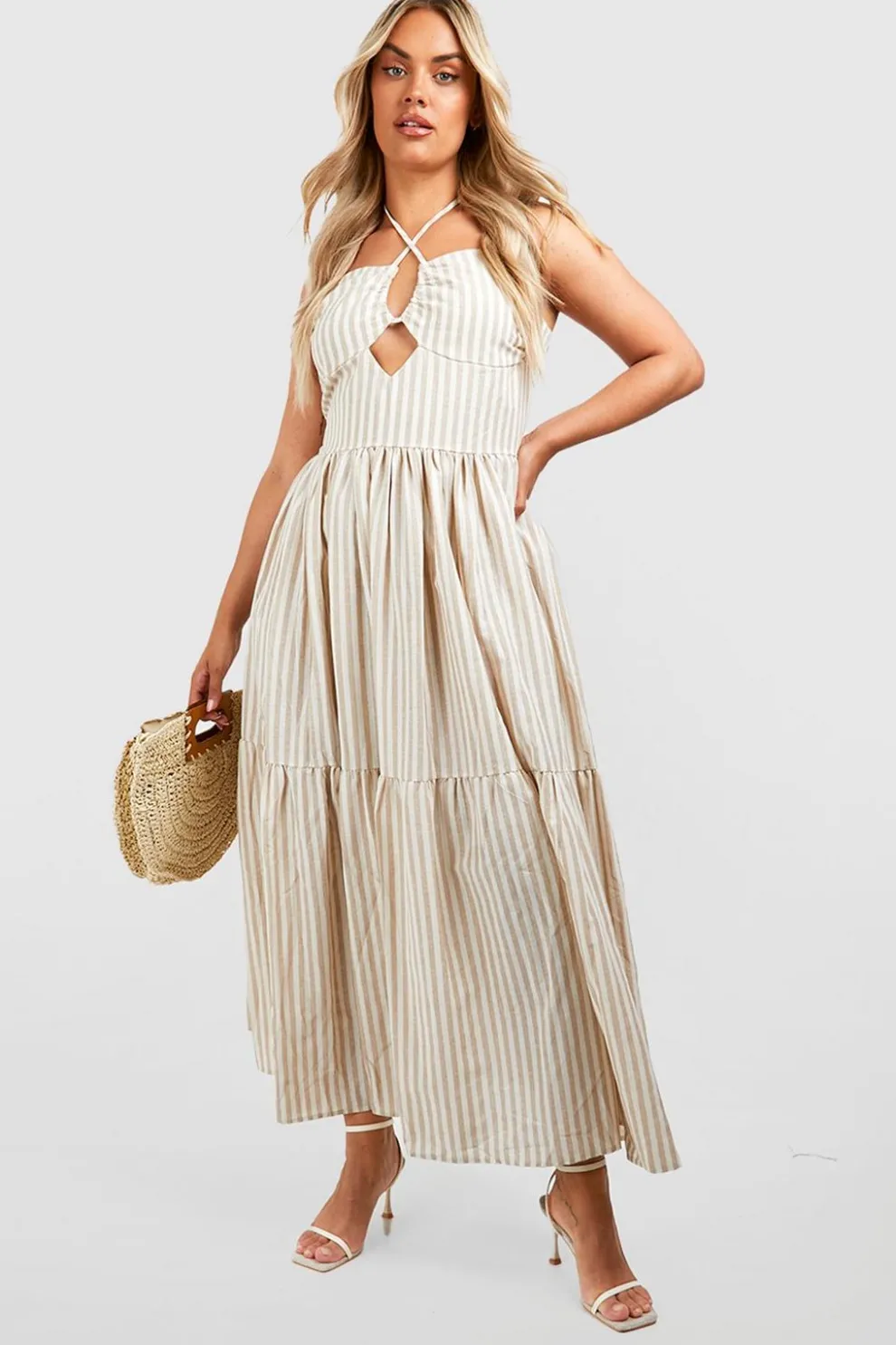 Plus Woven Halterneck Stripe Maxi Dress | Nasty Gal